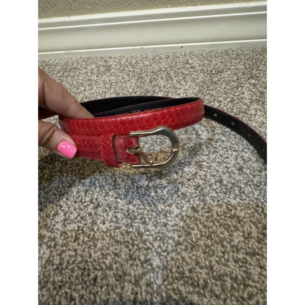 Vintage Red Genuine Snakeskin Women's Belt With Buckle